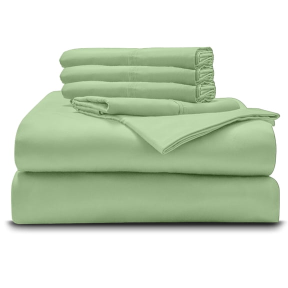 6PC Bedding Set- 100% Organic Cotton Bed Sheet Set 1000 Thread Count, Crisp and Cooling Sateen Weave, Soft Breathable, Eco-Friendly, 15-Inch Deep Pocket - Sage, King