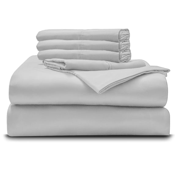 6PC Bedding Set- 100% Organic Cotton Bed Sheet Set 800 Thread Count, 28" EXTRA DEEP POCKET, Crisp and Cooling Sateen Weave, Eco-Friendly - Light Grey, RV-King