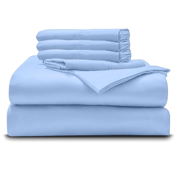 6PC Bedding Set- 100% Organic Cotton Bed Sheet Set 800 Thread Count, Crisp and Cooling Sateen Weave, Soft Breathable, Eco-Friendly, 10-Inch Deep Pocket - Light Blue, King
