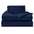 thumbnail image 1 of 6PC Bedding Set- 100% Organic Cotton Bed Sheet Set 800 Thread Count, Crisp and Cooling Sateen Weave, Soft Breathable, Eco-Friendly, 10-Inch Deep Pocket - Navy Blue, Full-XL, 1 of 7