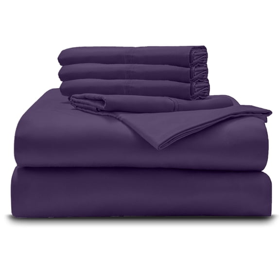 6PC Bedding Set- 100% Organic Cotton Bed Sheet Set 800 Thread Count, Crisp and Cooling Sateen Weave, Soft Breathable, Eco-Friendly, 10-Inch Deep Pocket - Plum, King