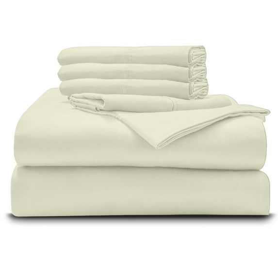 6PC Bedding Set- 100% Organic Cotton Bed Sheet Set 800 Thread Count, Crisp and Cooling Sateen Weave, Soft Breathable, Eco-Friendly, 12-Inch Deep Pocket - Ivory, Queen