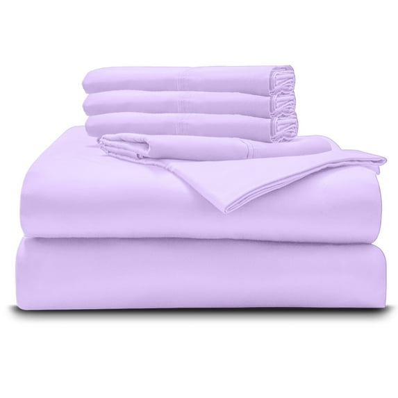 6PC Bedding Set- 100% Organic Cotton Bed Sheet Set 800 Thread Count, Crisp and Cooling Sateen Weave, Soft Breathable, Eco-Friendly, 12-Inch Deep Pocket - Lilac, Full-XL