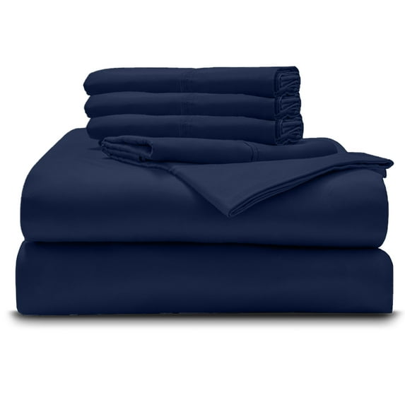 6PC Bedding Set- 100% Organic Cotton Bed Sheet Set 800 Thread Count, Crisp and Cooling Sateen Weave, Soft Breathable, Eco-Friendly, 12-Inch Deep Pocket - Navy Blue, Queen-XL