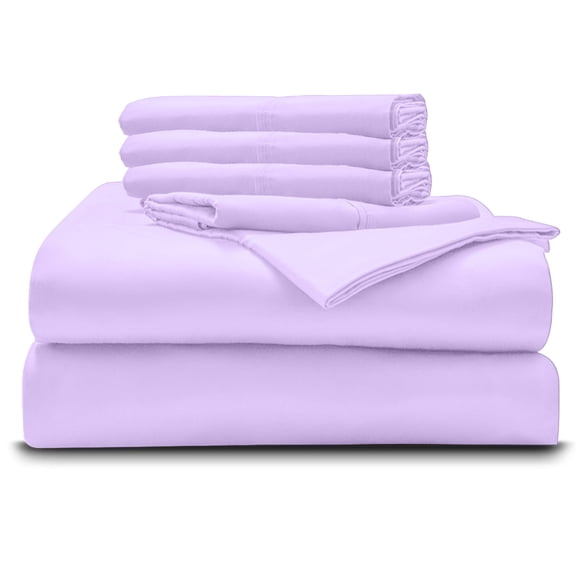 6PC Bedding Set- 100% Organic Cotton Bed Sheet Set 800 Thread Count, Crisp and Cooling Sateen Weave, Soft Breathable, Eco-Friendly, 15-Inch Deep Pocket - Lilac, Full