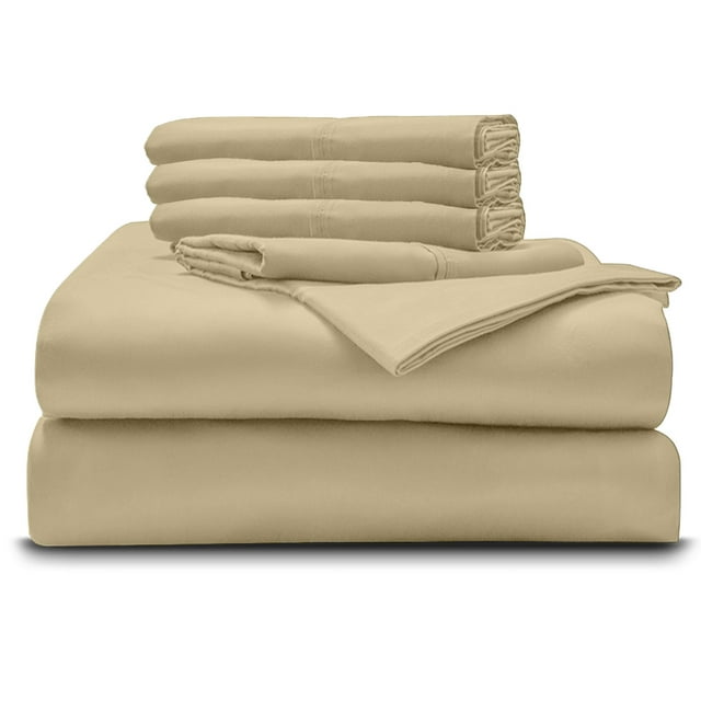 6PC Bedding Set- 100% Organic Cotton Bed Sheet Set 800 Thread Count, Crisp and Cooling Sateen Weave, Soft Breathable, Eco-Friendly, 15-Inch Deep Pocket - Taupe, Full