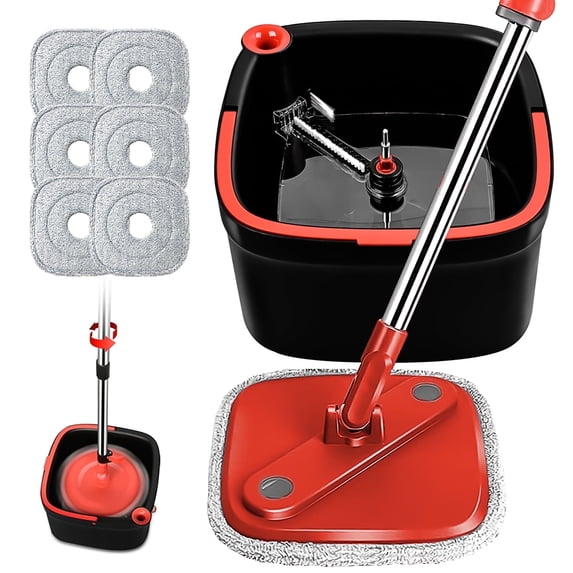 INWEJIA Spin Mop and Bucket Set, Self-Separating Water System, 360° Rotating Mop Head, Black, for Hardwood Floors