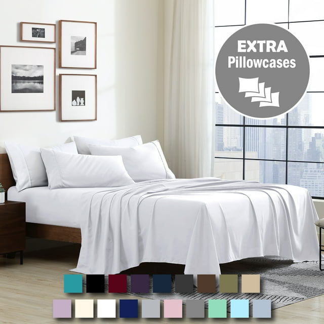 6PC California King Sheet Set (With Extra Pillowcases, Fitted Sheet