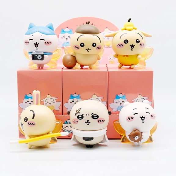 6PC Chiikawa Collectible Character Statue, Cute Anime Desktop Ornament with High Detail, Kawaii Usagi Gift for Manga Fans and Collectors Figure