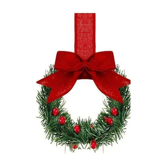 6PC Christmas Kitchen Cabinet Wreaths with Plaid Bow Ribbon Hanging for Cabinet Doors Decorative Kitchen Window Outdoor Indoor Holiday Decor