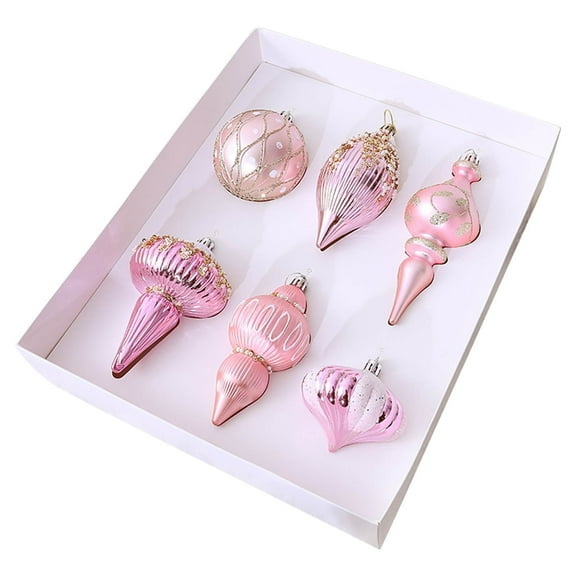6PC Christmas Plated and Painted Assorted Shape Christmas Ball Ornaments Set – Holiday Tree Decorations, Festive Hanging Baubles for Christmas Parties and Home Decor