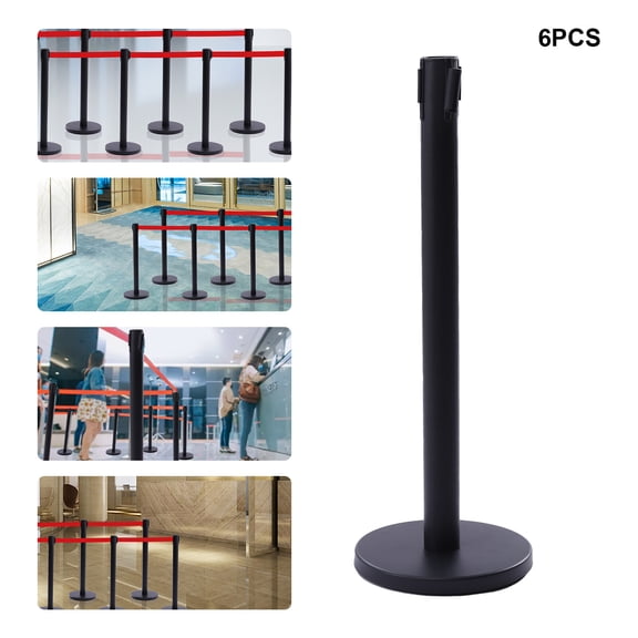 6PC Crowd Control Barrier Stanchion Set Posts Queue Pole Retractable Belt