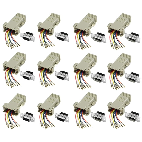 6PC DB9 9-Pin RS232 Male & Female Combo to RJ45 Ethernet Converter, Serial DB9 to RJ45 LAN Breakout Connector for Industrial Devices, Routers, Switches & Serial Modem Management