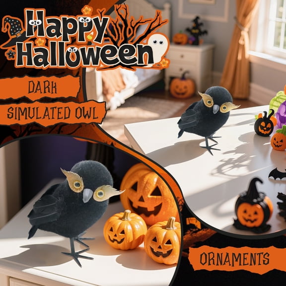 6PC Dark Style Realistic Owl Figurine Halloween Decor, Indoor Home Tabletop Haunted House Trick Or Treat Spooky Party Vibe, Weatherproof Reusable Craftsmanship Display For Holiday Family Guests