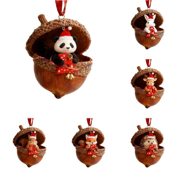 6PC Forest Animal Christmas Ornaments, Funny 2D Acrylic Hanging ...