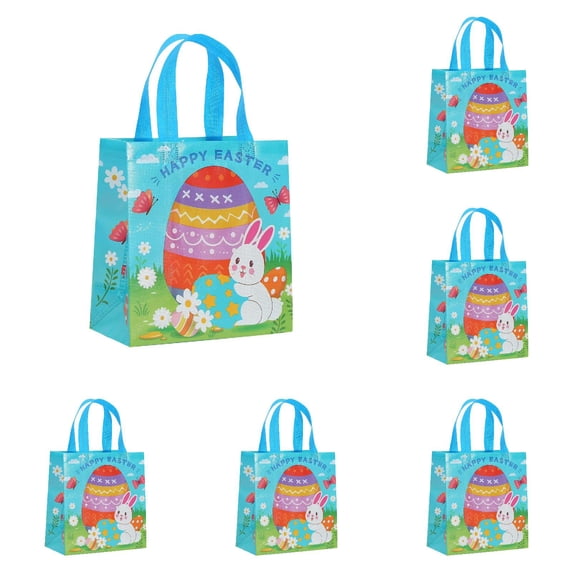 6PC Happy Easter Bags Bunny Carrot Chick Egg Treat Gift Non-Woven Bags with Handles for Gifts Wrapping, Egg Hunt, Easter Party Supplies, 8.66"x9.05"