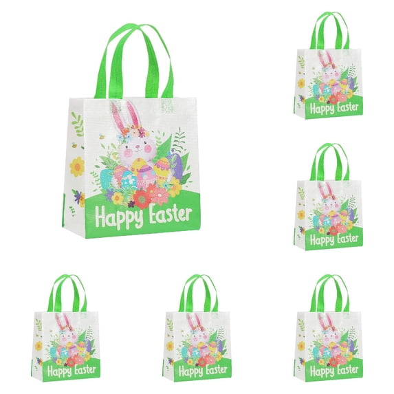 6PC Happy Easter Bags Bunny Carrot Chick Egg Treat Gift Non-Woven Bags with Handles for Gifts Wrapping, Egg Hunt, Easter Party Supplies, 8.66"x9.05"