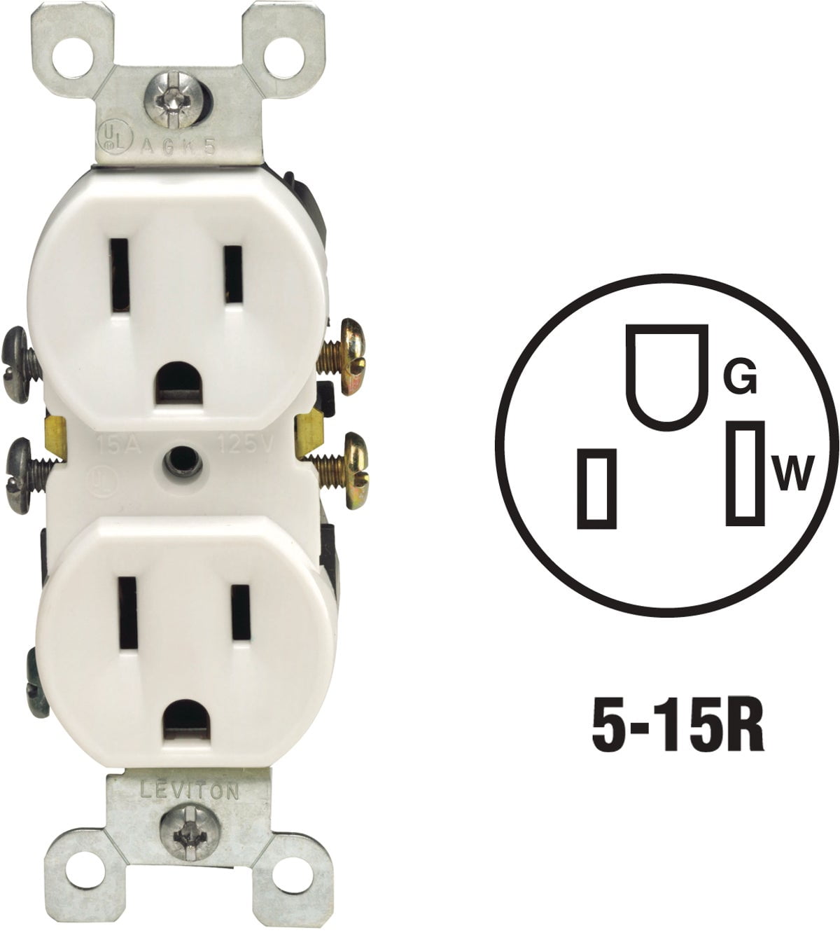 6PC Leviton Shallow Grounded Duplex Outlet White, 15A
