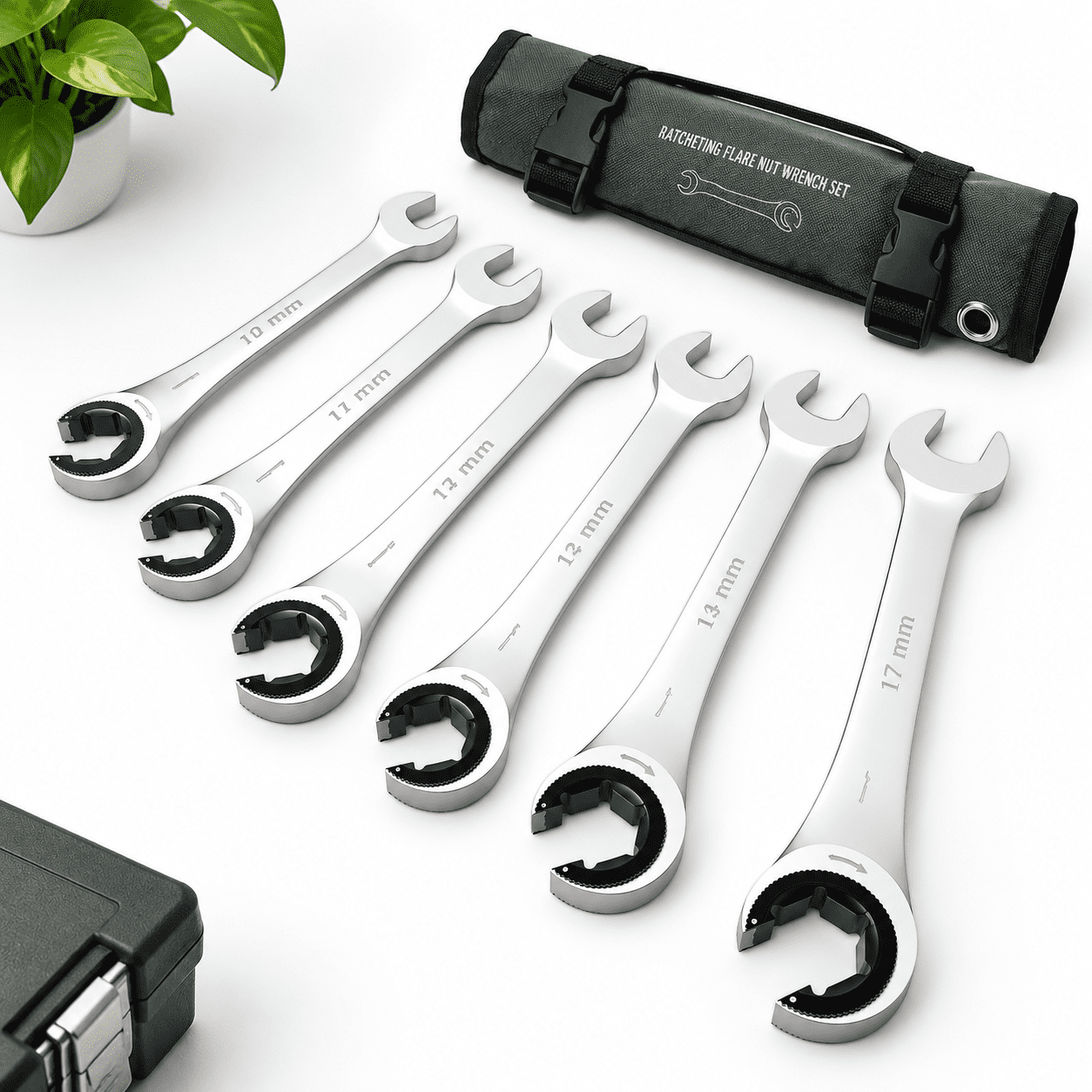6PC Metric Ratcheting Flare Nut Wrench Set, 10-17mm, Chrome Vanadium ...