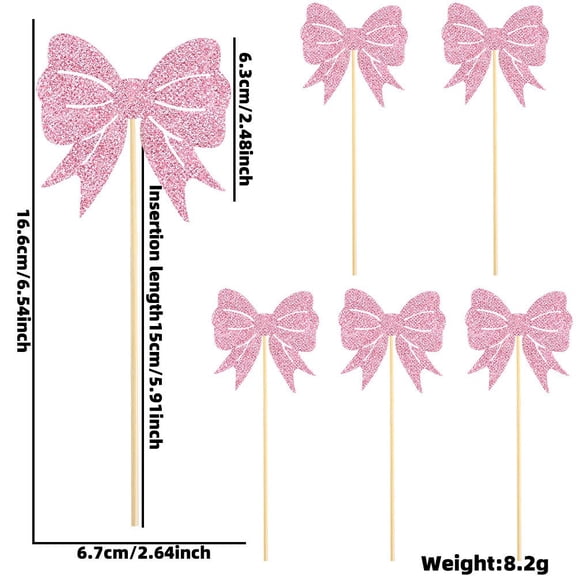 6PC Mother's Day Gifts Flowers​ Edible Cake Decor Sparkling Glitter Bows "Happy Mother's Day" Topper Festive Dessert Presentation Party Treats