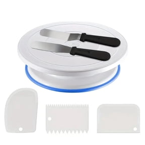 6PC Non-Slip Cake Turntable Set-Rotating Cake Stand with 3 Scrapers, 2 Spatulas Icing Tools - Professional Baking Decorating Kit