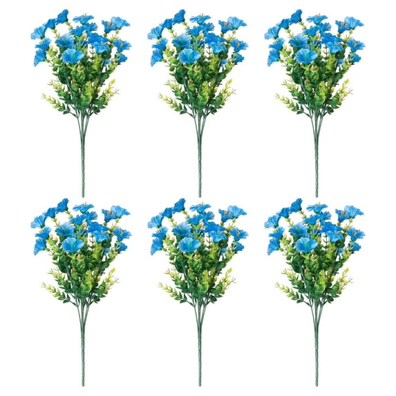 6PC Outdoor Artificial Flowers, Realistic Silk Morning Glory, Weather-Resistant Garden Decor, UV-Protected, Low Maintenance, Patio/Planter Arrangements, Fade-Proof, Injection Molded Stems