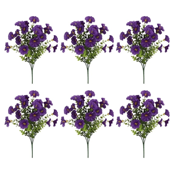 6PC Outdoor Artificial Flowers, Realistic Silk Morning Glory, Weather-Resistant Garden Decor, UV-Protected, Low Maintenance, Patio/Planter Arrangements, Fade-Proof, Injection Molded Stems