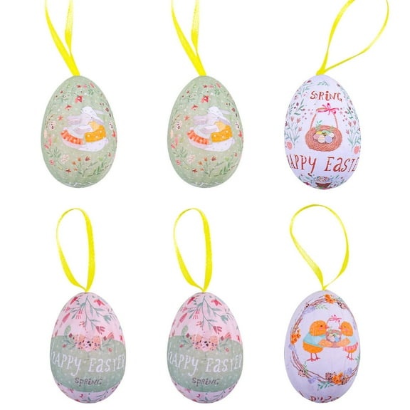 6PC Pink Easter Egg Hanging Decorations - DIY Plastic Simulation Eggs for Home, Office, Easter Party Decoration, Holiday Gift for Children