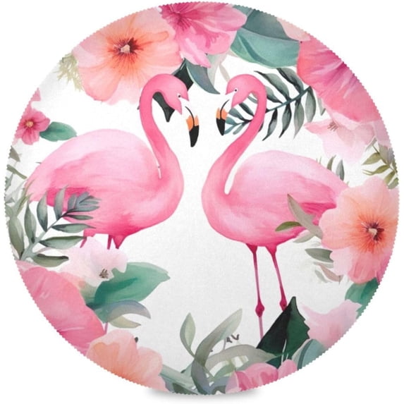 Cute Flamingo Round Placemats Washable Placemats Non-Slip Heat-Resistant Table Place Mats for Dining Kitchen Holiday Party Table 15.4"-6PCS Home Decor