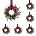 thumbnail image 1 of 6PC Red & Black Buffalo Plaid Christmas Wreaths (6-Pack) – 10.23in Rustic Holiday Door Wreaths with Berries & Pinecones for Event Styling & Home Décor, 1 of 5