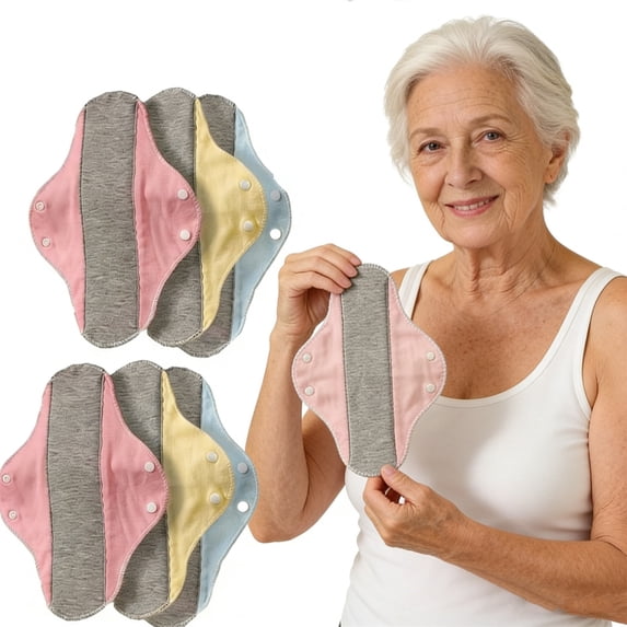6PC Reusable Washable Incontinence Pads for Women, Leak-Proof, Waterproof & Breathable, Pure Cotton & Bladder Leak Protection