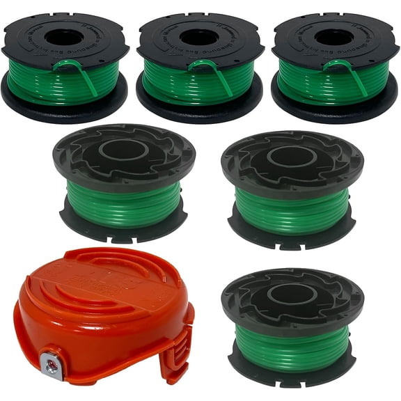 6PC SF-080 SF080 gh3000 Replacement Spool for Black*and*Decker GH3000, GH3000BM, GH3000R, LST540, LST540B, 90588459N SF-080-BKP Spooled + 1PC 90583594N Cap