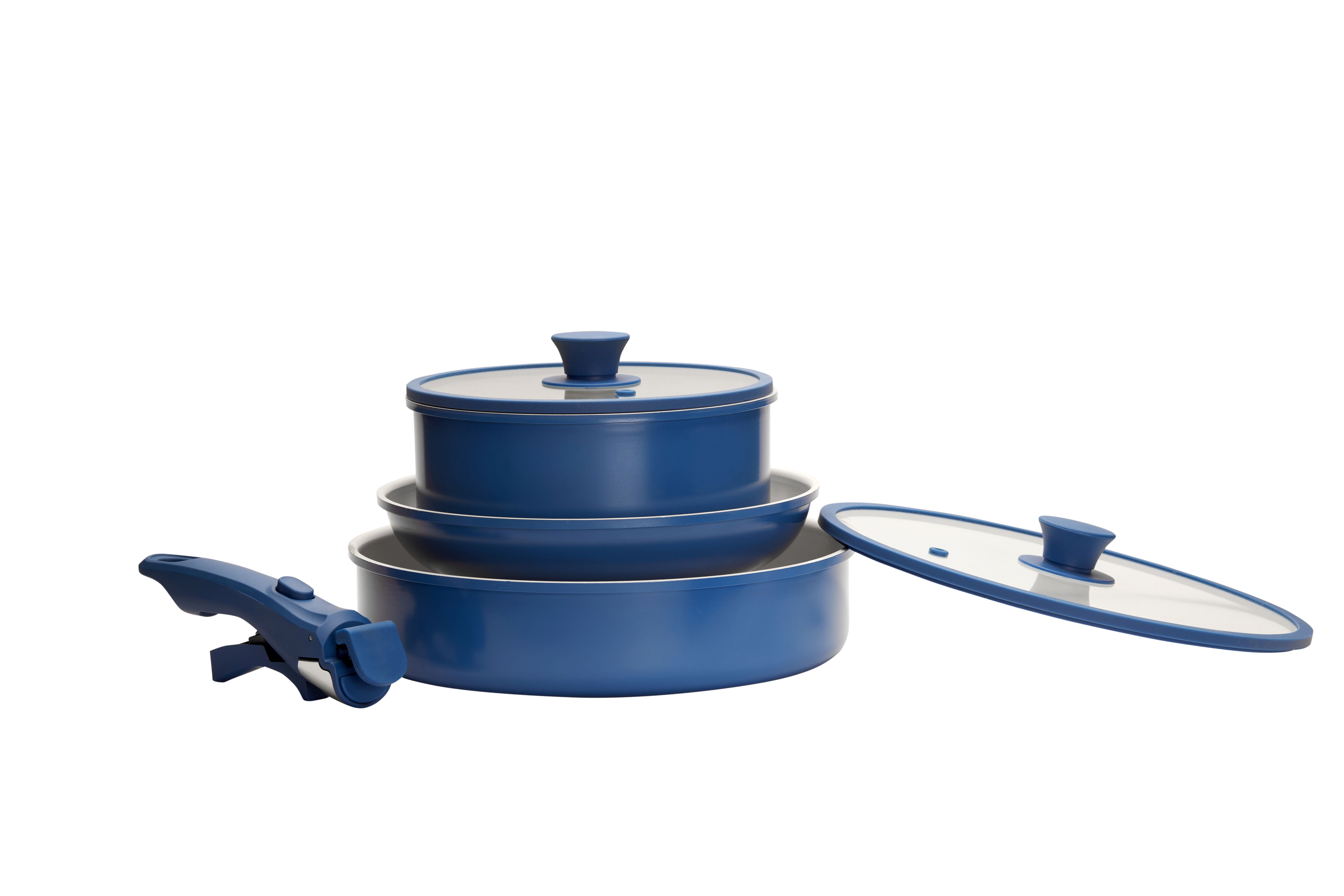6piece Stackable Cookware Set Royal Blue with Removeable Handle ...