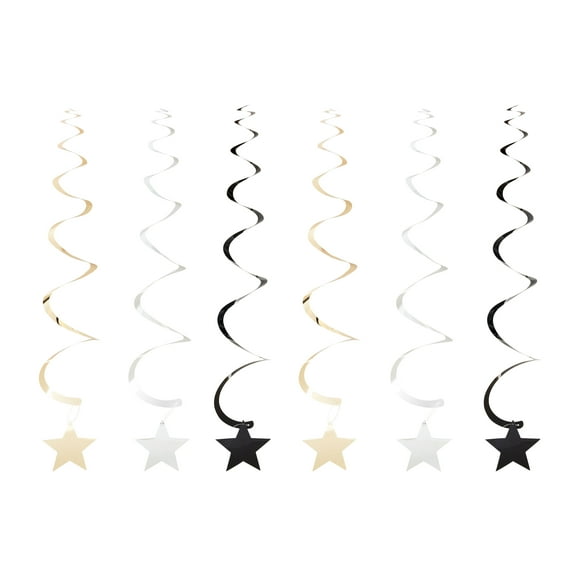 Black/Gold/Silver Star Dizzy Dangler Party Decorations, 6 Count, by Way To Celebrate
