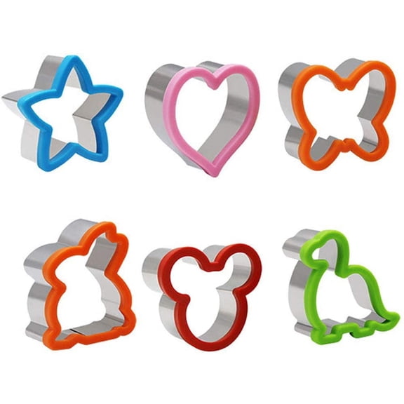 6PC Sandwich Cutter for Kids, Metal Cookie Cutters with Plastic Handle, Bread Cutters with Dinosaur & Mouse & Heart & Star & Butterfly & Rabbit Shape