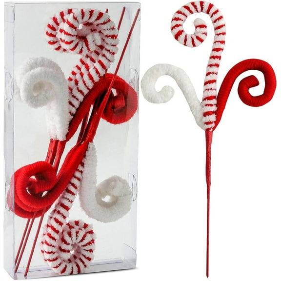6PC Set Red/White Christmas Tree Decorations Picks Christmas Tree Woolen Candy Curly Pick, NOGIS Christmas Tree Decorations Home Office Vase Party Ornaments (Red)