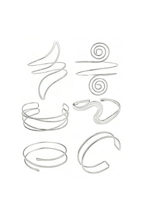 6PC Silver 6pcs/Set Adjustable Metal Simple Spiral Arm Cuffs Bracelet Set For Summer Vacation & Halloween