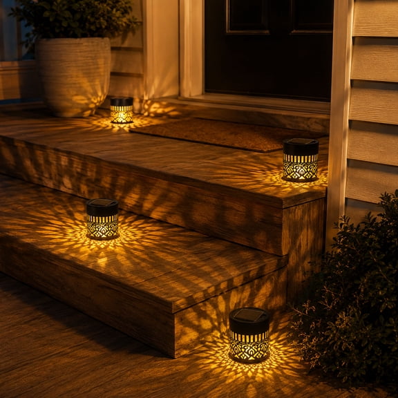 6PC Solar Mandala Fence Light, Metal Solar Powered Outdoor Wall Step Light, Waterproof Decorative Laser Cut Lantern for Garden Post Patio Backyard Yard Decor, Warm Lights