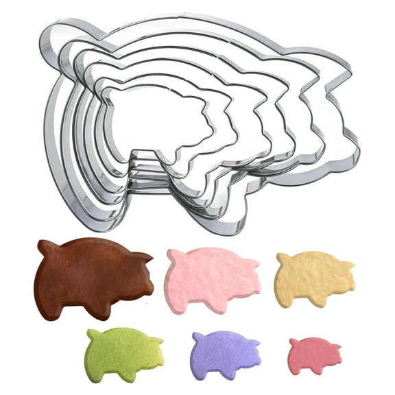 6PC Stainless Steel Pig Cookie Cutters Mexican - 5.5", 4.5", 4", 3.5", 2.5", 2.0",Perfect for Mexican Concha Bread - Concha Cutter and Concha Stamp,Baking Tools for Pig Shaped Pastry and Bread Making