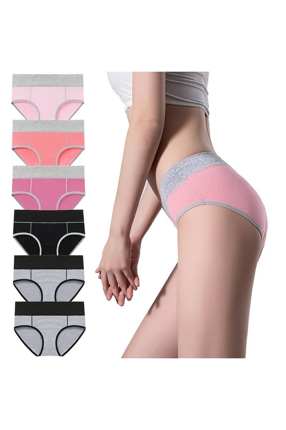 6PC Underwear for Women Mid Waist Panties Full Coverage Briefs Soft Strech Ladies Breathable Panties-Multi Pack Women's Period Leak Proof Underwear for Women Briefs (Regular & Plus Size)