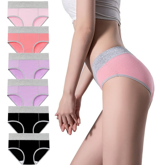 6PC Underwear for Women Mid Waist Panties Full Coverage Briefs Soft Strech Ladies Breathable Panties-Multi Pack Women's Period Leak Proof Underwear for Women Briefs (Regular & Plus Size)