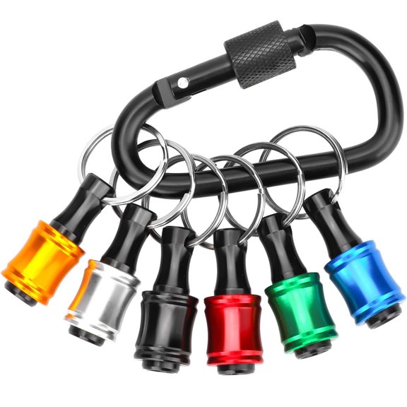 6PCS 1/4 Inch Aluminum Alloy Hex Shank Screwdriver Drill Bit Holder Key Chain Extension Bar, Light-Weight Quick-Change Keychain Drill Screw Adapter Portable,A Tool Gifts with Black Carabiner