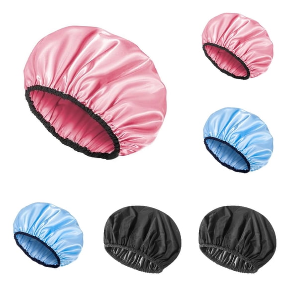 6PCS 11.42" Waterproof Adjustable Shower Cap for Women and Men, Double Layer Soft Satin Interior Athing Cap, Hair Cap for All Hair Lengths