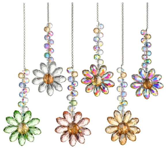 6PCS 11'' Crystal Sunflower Suncatchers for Window Hanging, Window Sun Catchers Crystals Rainbow Maker Light Catcher Indoor Outdoor Garden Decor Glass Ornaments for Christmas Tree