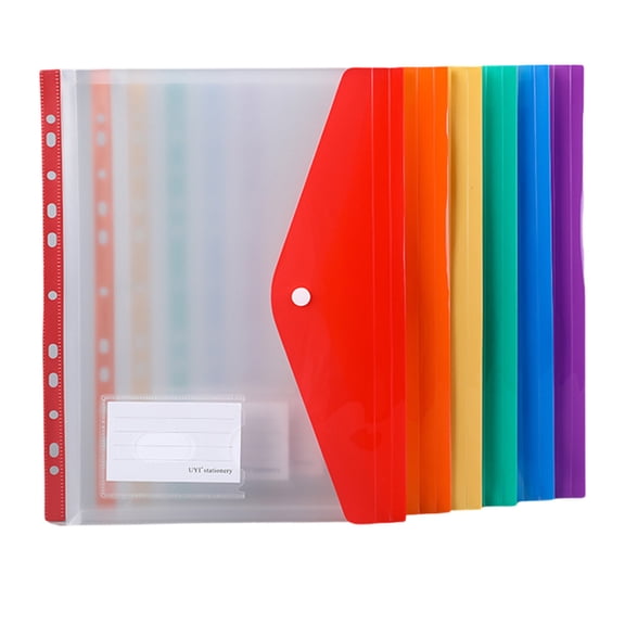 6PCS 11 Holes Punched Pocket Letter Size Folders Filing Document Wallet with Button Closure & Label Window for Office