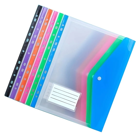 6PCS 11 Holes Punched Pocket Letter Size Folders Filing Document Wallet with Button Closure & Label Window for