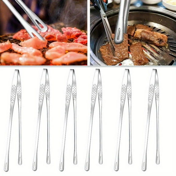 6PCS 11 Inch Stainless Steel Korean BBQ Grill Tongs Japanese Barbecue Tongs for Cooking Portable Kitchenware Home Outdoor Steak Salad Food