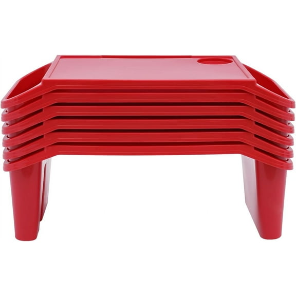 6PCS/12PCS Kids Lap Desk Tray Set, Portable Plastic Bed Table with Storage Compartments,Plastic Breakfast Laptop Trays, Laptop Tray for Children Reading, Drawing, Eating (6, Red)