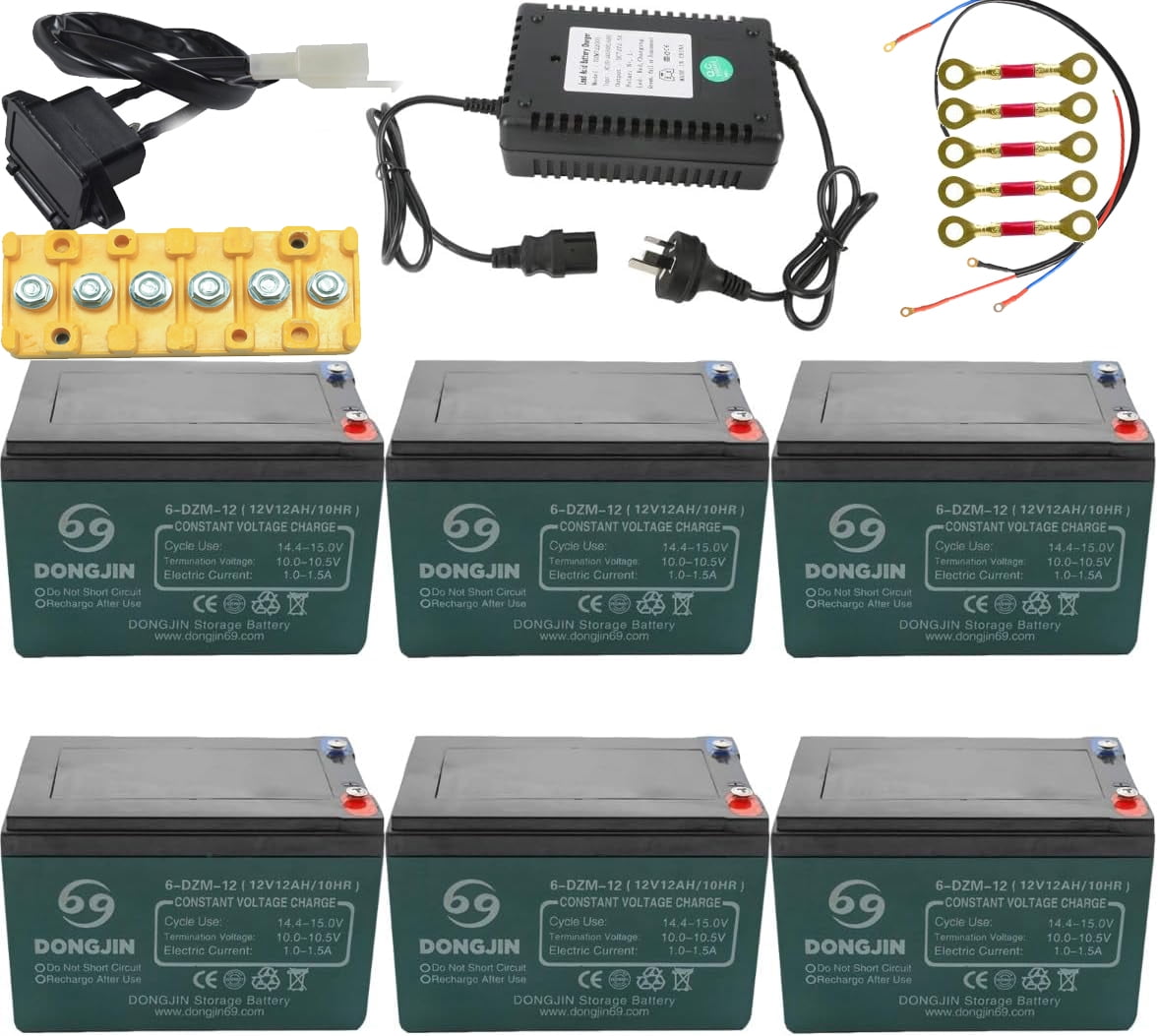 6PCS 12V 12AH Motorcycle Battery 6-DZM-12 Battery +72V Charge for Electric Scooter Bicycle Go Kart ATV UTV Buggy Quad Golf Cart Electric Vehicles Ride on Toys Lead Acid Battery