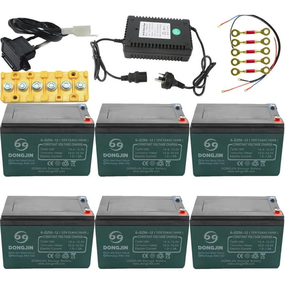 6PCS 12V 12AH Motorcycle Battery 6-DZM-12 Battery +72V Charge for Electric Scooter Bicycle Go Kart ATV UTV Buggy Quad Golf Cart Electric Vehicles Ride on Toys Lead Acid Battery